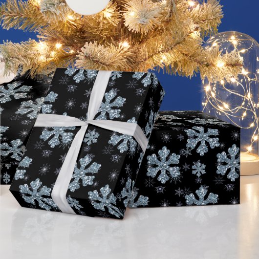 Elegante Black Silver Weihnachts-Schneeflocke Geschenkpapier (Feiertage)