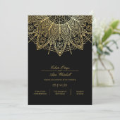Elegante Black Simple Gold Mandala Wedding Einladung (Stehend Vorderseite)