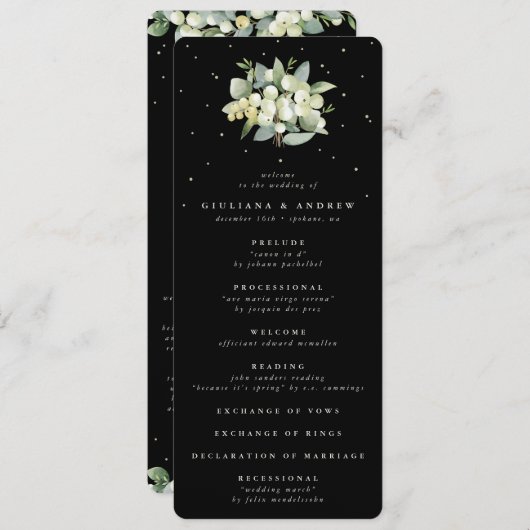 Elegante Black Snowberry+Eucalyptus Bouquet Weddin Programm (Vorne/Hinten)
