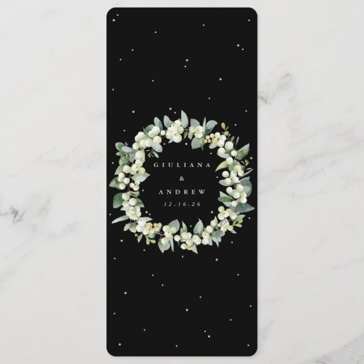 Elegante Black Snowberry+Eucalyptus Bouquet Weddin Programm (Rückseite)
