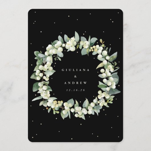 Elegante Black Snowberry+Eucalyptus Stem Wedding Programm (Rückseite)