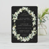 Elegante Black Snowberry+Eucalyptus Wedding Einladung (Stehend Vorderseite)
