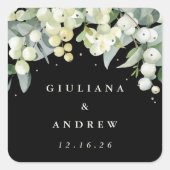 Elegante Black Snowberry+Eucalyptus Wedding Quadratischer Aufkleber (Vorderseite)