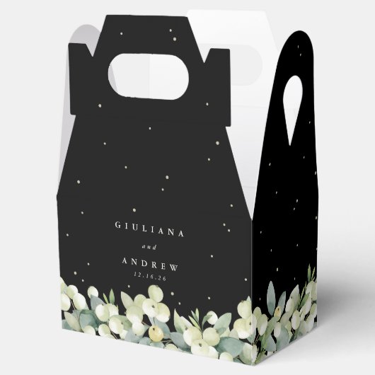 Elegante Black Snowberry+Eucalyptus Winter Wedding Geschenkschachtel (Geöffnet)