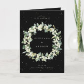 Elegante Black Snowberry+Eucalyptus Winter Wedding Programm (Vorderseite)