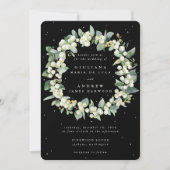 Elegante Black Snowberry+Eucalyptus Wreath Wedding Einladung (Vorderseite)