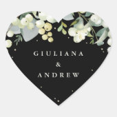 Elegante Black Snowberry+Eucalyptus Wreath Wedding Herz-Aufkleber (Vorderseite)
