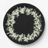 Elegante Black Snowberry+Eucalyptus Wreath Wedding Pappteller (Vorderseite)