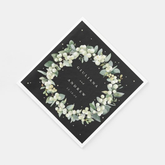 Elegante Black Snowberry+Eucalyptus Wreath Wedding Serviette (Ecke)