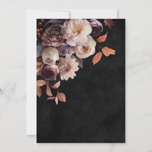 Elegante Black Soft Fall Floral Script Dusche Einladung (Rückseite)