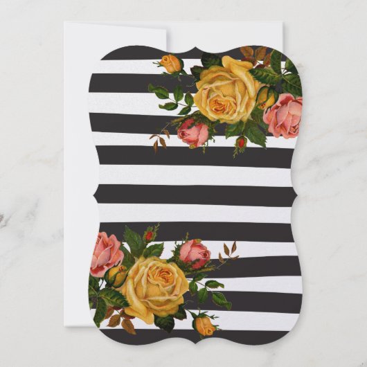 Elegante Black Stripe Heirloom Rose Hochzeit Einladung (Rückseite)