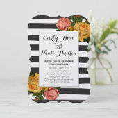 Elegante Black Stripe Heirloom Rose Hochzeit Einladung (Stehend Vorderseite)