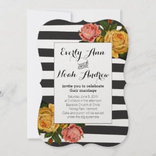 Elegante Black Stripe Heirloom Rose Hochzeit Einladung