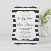 Elegante Black Stripe Imitate Gold Elements Hochze Einladung (Stehend Vorderseite)