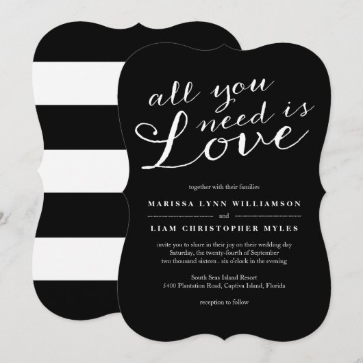 Elegante Black Stripes Einladung Hochzeit (Vorne/Hinten)