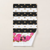 Elegante Black Stripes Gold Glitzer Dots Rosa Rose Badhandtuch Set (Handtuch)