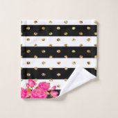 Elegante Black Stripes Gold Glitzer Dots Rosa Rose Badhandtuch Set (Waschlappen)