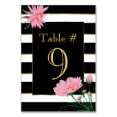 Elegante Black Stripes Pink Daisies Table Card Tischnummer (Vorderseite)
