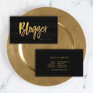 Elegante Black Stripes Script Blogger Social Media Visitenkarte