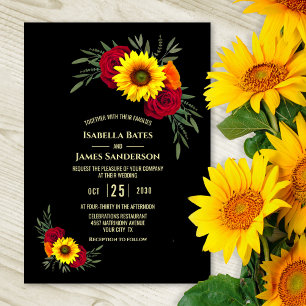 Elegante Black Sunflower Burgundy Rose Wedding Einladung