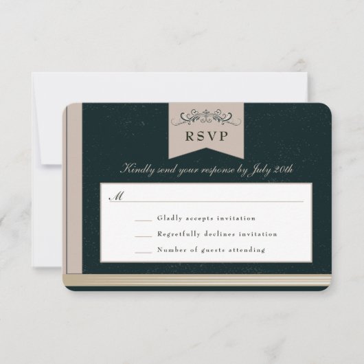 Elegante Black Tan Book Cover Wedding RSVP Card (Vorderseite)