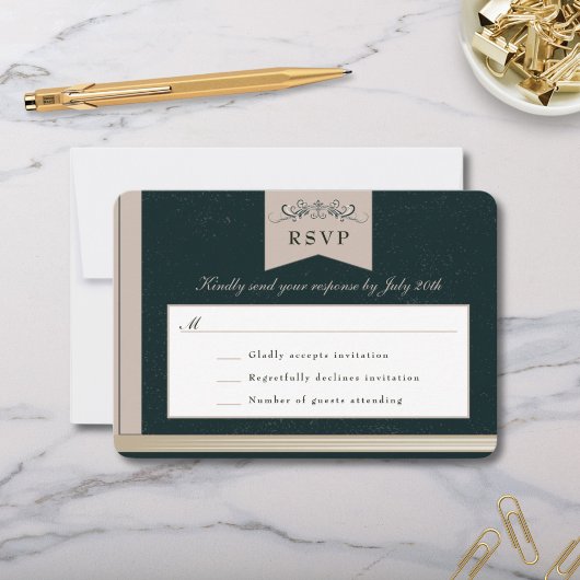 Elegante Black Tan Book Cover Wedding RSVP Card Karte