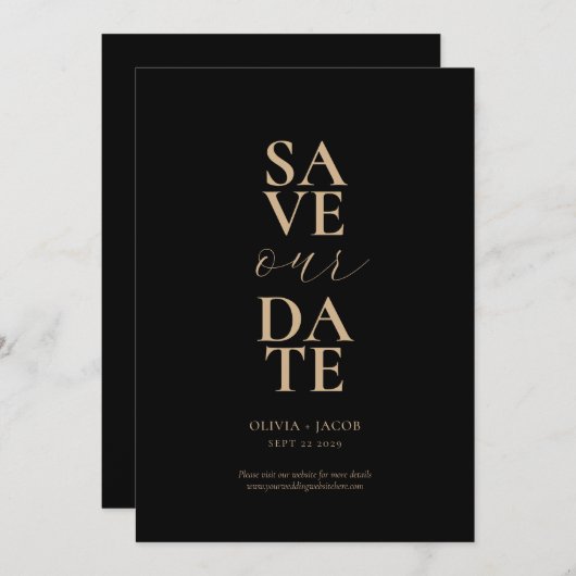 Elegante Black Tan Minimalistisch Wedding Save The Date (Vorne/Hinten)