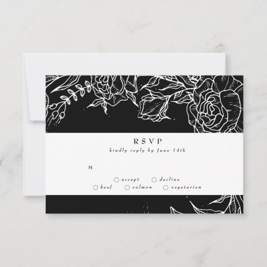Elegante Black Tuxedo Bright White Wreath Wedding RSVP Karte (Vorderseite)