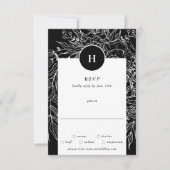 Elegante Black Tuxedo Monogram Wreath Wedding RSVP Karte (Vorderseite)