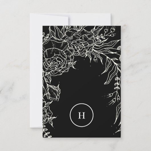 Elegante Black Tuxedo Monogram Wreath Wedding RSVP Karte (Rückseite)