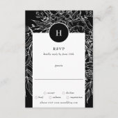 Elegante Black Tuxedo Monogram Wreath Wedding RSVP Karte (Vorderseite)