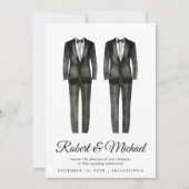 Elegante Black Tuxedo Wasserfarben Gay Wedding Einladung (Vorderseite)