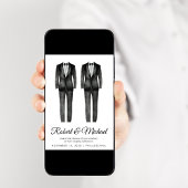 Elegante Black Tuxedo Wasserfarben Gay Wedding Einladung