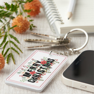 Elegante Black Typografy Merry Christmas Deep Ev Schlüsselanhänger