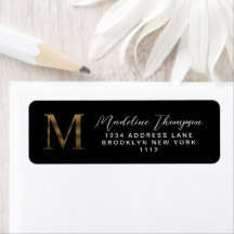 Elegante Black und Metallic Gold Monogram-Adresse