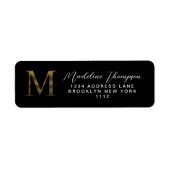 Elegante Black und Metallic Gold Monogram-Adresse (Vorne)