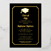 Elegante Black University Graduation Party Gold Folieneinladung (Vorderseite)