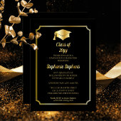 Elegante Black University Graduation Party Gold Folieneinladung