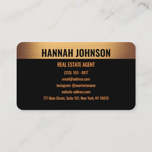 Elegante Black & Warm Gold Metal Business Card Visitenkarte (Rückseite)