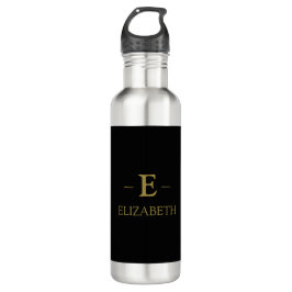 Elegante Black Water Flasche mit Gold Monogram Edelstahlflasche