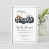 Elegante Black Watercolor Pumpkin Baby Shower Einladung (Stehend Vorderseite)