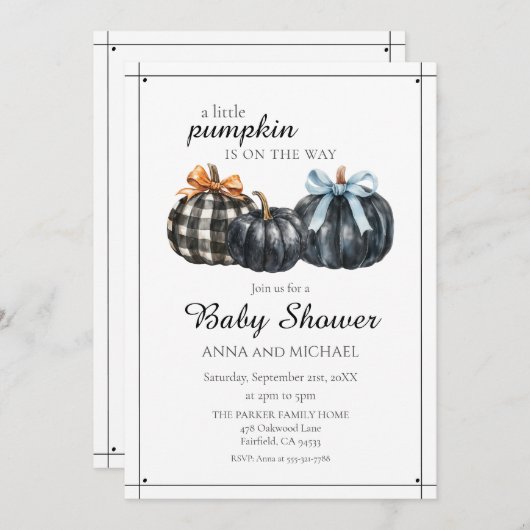 Elegante Black Watercolor Pumpkin Baby Shower Einladung (Vorne/Hinten)