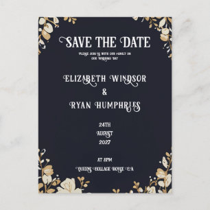 Elegante Black Wedding Einladung Postkarte