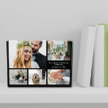 Elegante Black Wedding Fotoblock<br><div class="desc">Moderner Foto Block zur Feier Ihrer Hochzeit mit einer 5-Foto-Collage, Ihren Namen und Hochzeitsdatum in eleganter weißer Typografie vor einem schwarzen Hintergrund.</div>