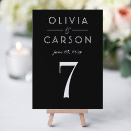 Elegante Black Wedding Monogram Tischnummer