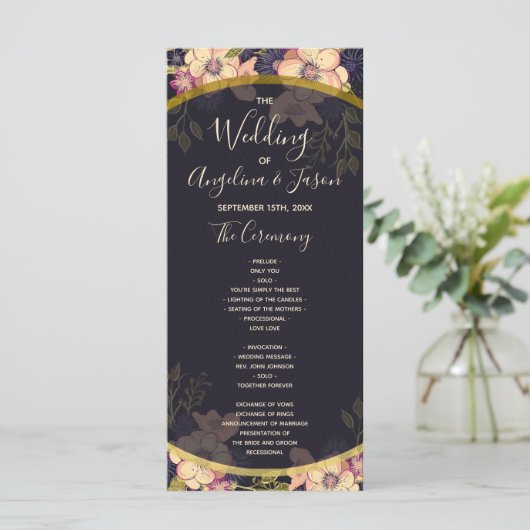 Elegante Black Wedding Programm (Stehend Vorderseite)