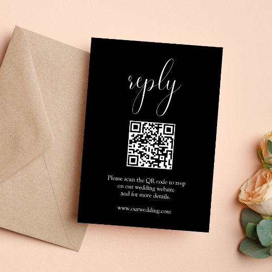 Elegante Black Wedding QR Code Antwort RSVP Karte