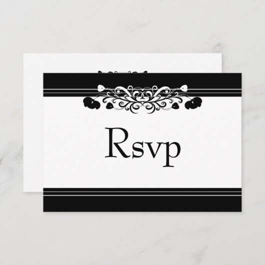 Elegante Black & Whiite Blüh Wedding RSVP Card (Vorne/Hinten)