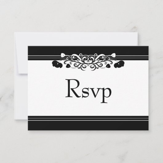 Elegante Black & Whiite Blüh Wedding RSVP Card Karte (Vorderseite)