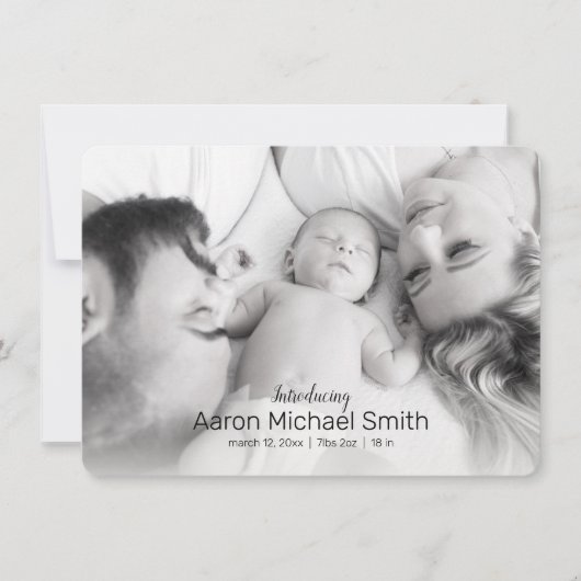 Elegante Black & White 2 Foto Geburtserklärung Einladung (Vorderseite)